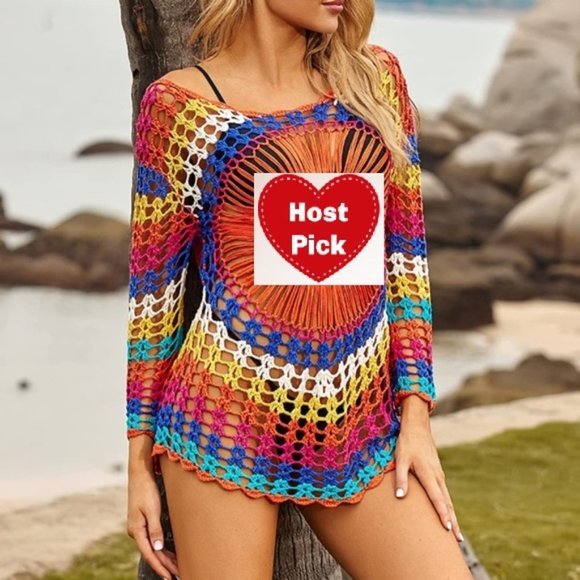 Beach Cover Up - Bright & Colorful Mesh bikini coverup kimono beach wrap - Picture 1 of 9